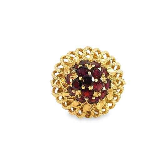 14K Yellow Gold Garnet Cluster Domed Cocktail Ring