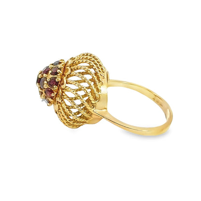 14K Yellow Gold Garnet Cluster Domed Cocktail Ring