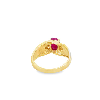 14K Gold Oval Ruby Ring with Side Diamond Accents