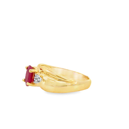 14K Gold Oval Ruby Ring with Side Diamond Accents