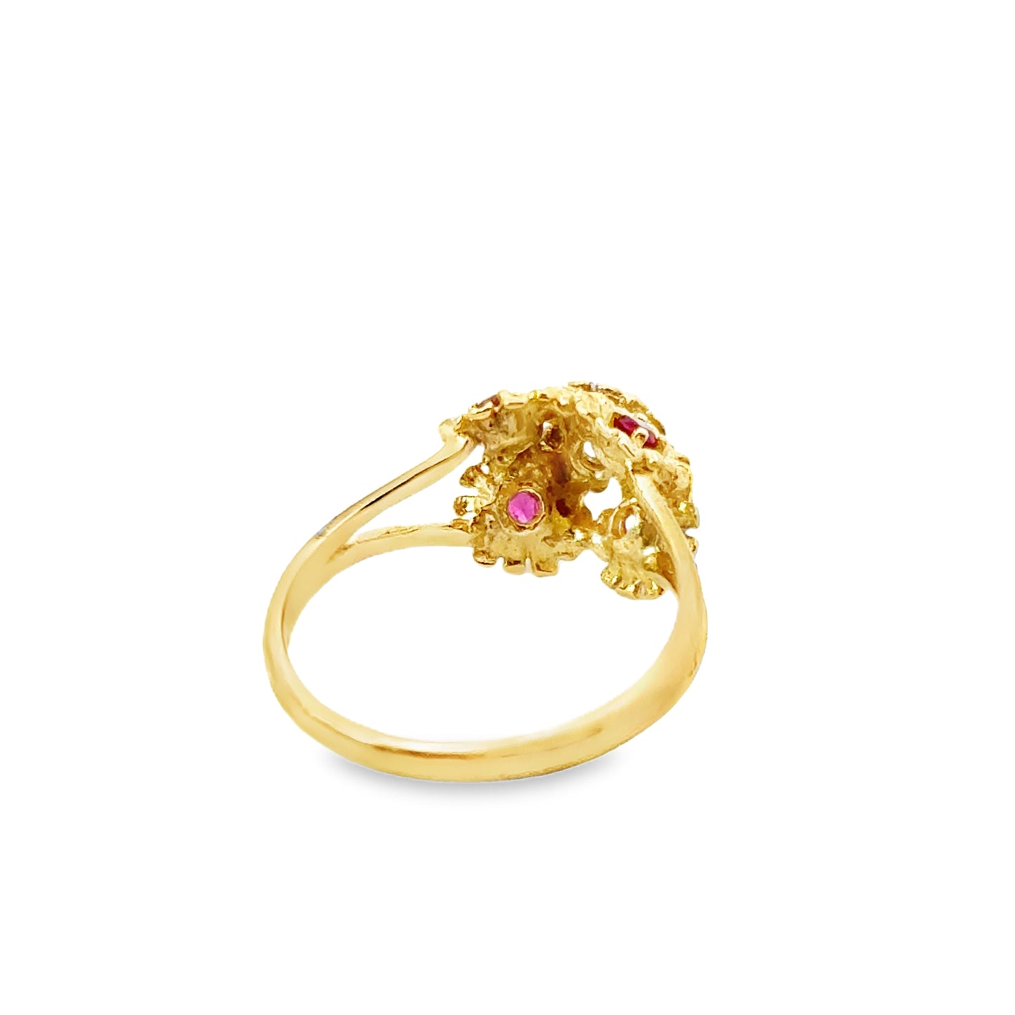 Charming 14K Gold Flower Bouquet Ring with Ruby and Diamond