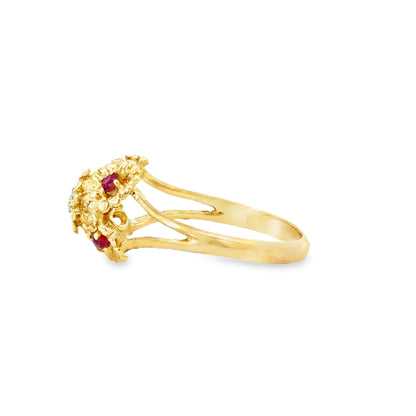 Charming 14K Gold Flower Bouquet Ring with Ruby and Diamond