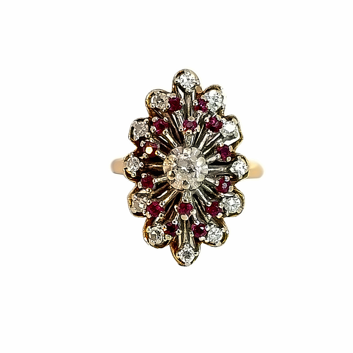 Vintage 14K Yellow & White Gold Ruby & Diamond Ring