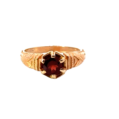 Vintage Engraved Rose Gold Red Garnet Ring