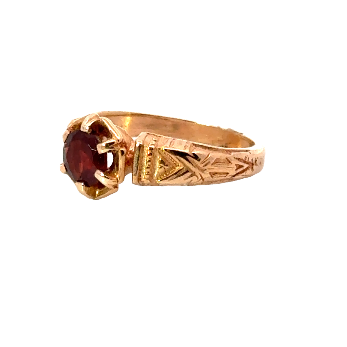 Vintage Engraved Rose Gold Red Garnet Ring