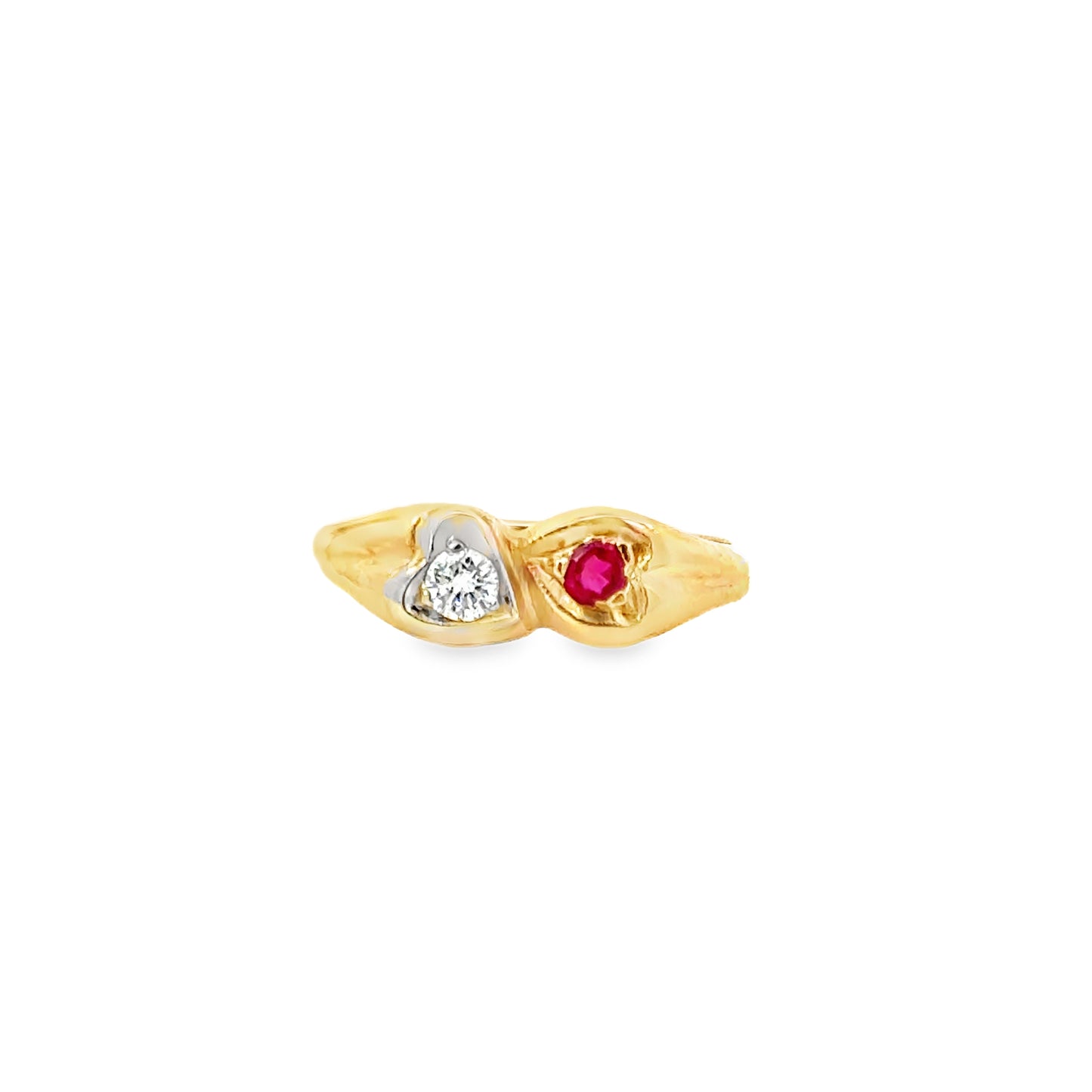 Charming 14K Yellow Gold Ruby & Diamond Heart Ring