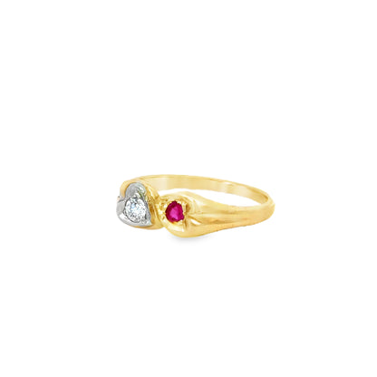 Charming 14K Yellow Gold Ruby & Diamond Heart Ring