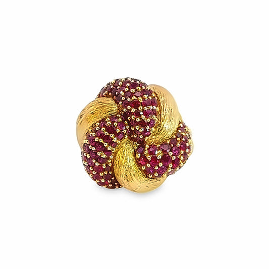 1950's Stunning 14K Yellow Gold Ruby Knot Dome Ring