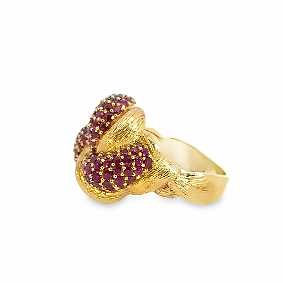 1950's Stunning 14K Yellow Gold Ruby Knot Dome Ring