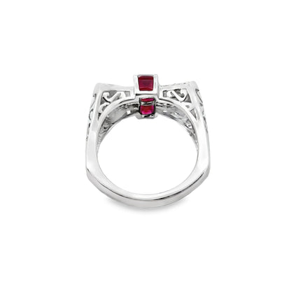 Bow Design 14K White Gold Ruby & Diamond Ring