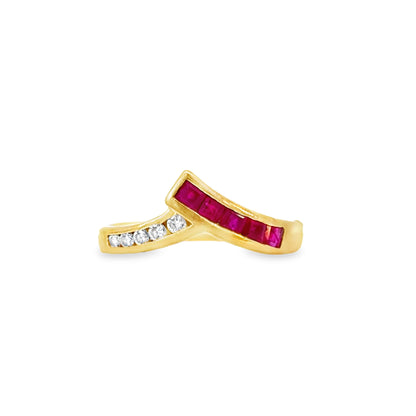 18K Yellow Gold Ruby & Diamond Crossover Ring