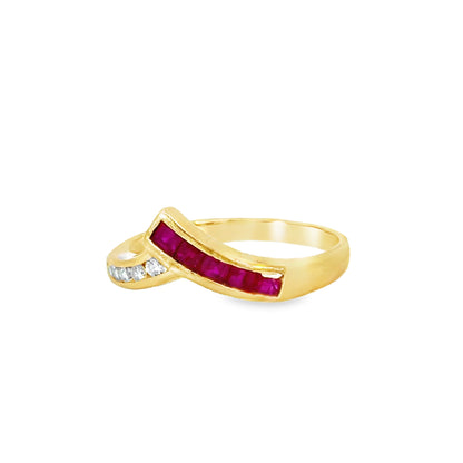 18K Yellow Gold Ruby & Diamond Crossover Ring