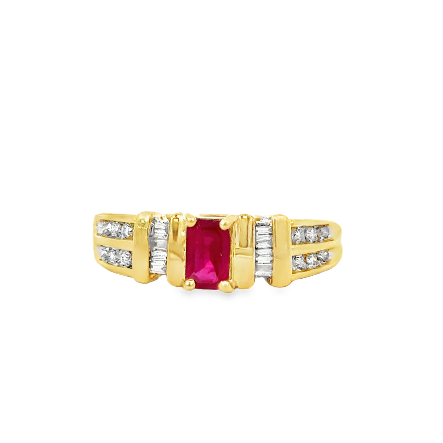 14K Gold Emerald-Cut Ruby and Diamond Band