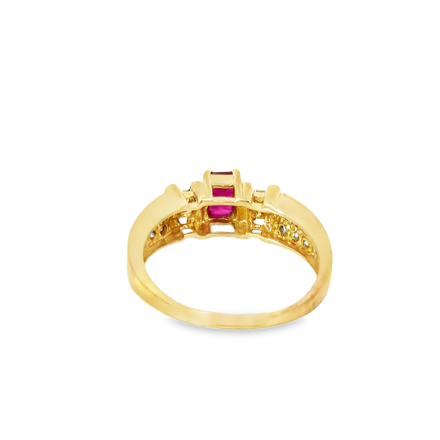 14K Gold Emerald-Cut Ruby and Diamond Band