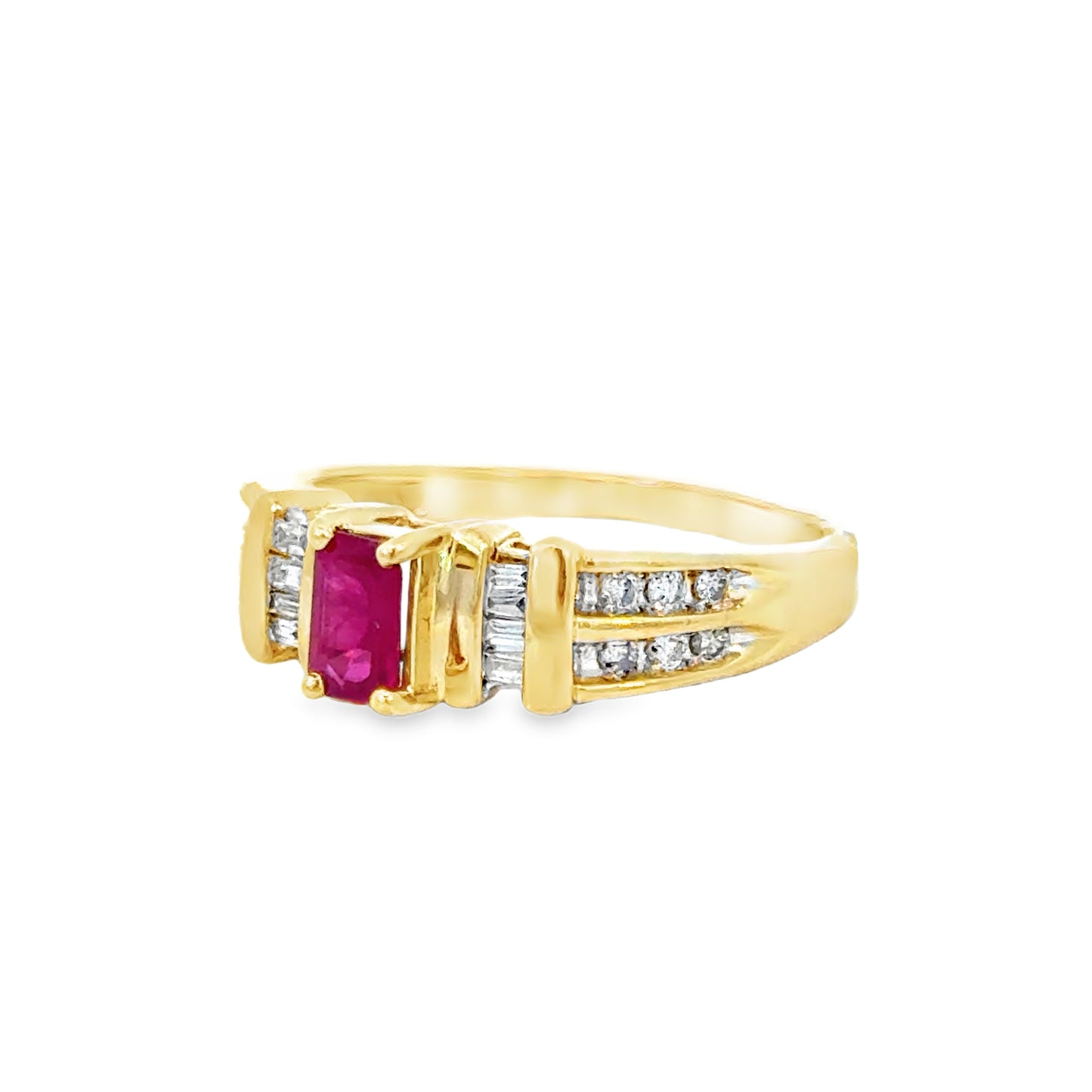 14K Gold Emerald-Cut Ruby and Diamond Band