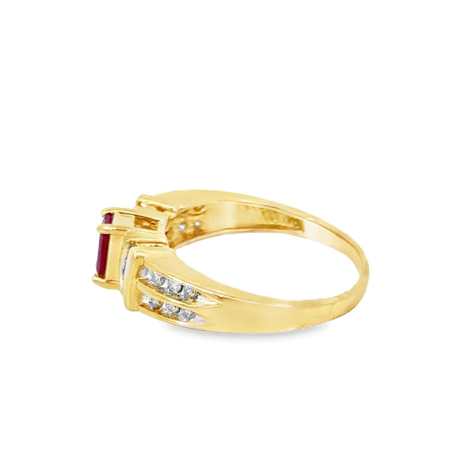 14K Gold Emerald-Cut Ruby and Diamond Band