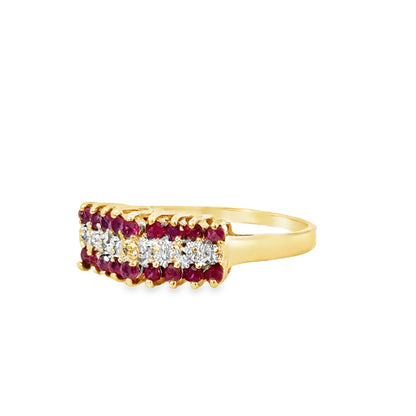 Three-Row Ruby and Diamond Gold Band