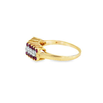 Three-Row Ruby and Diamond Gold Band