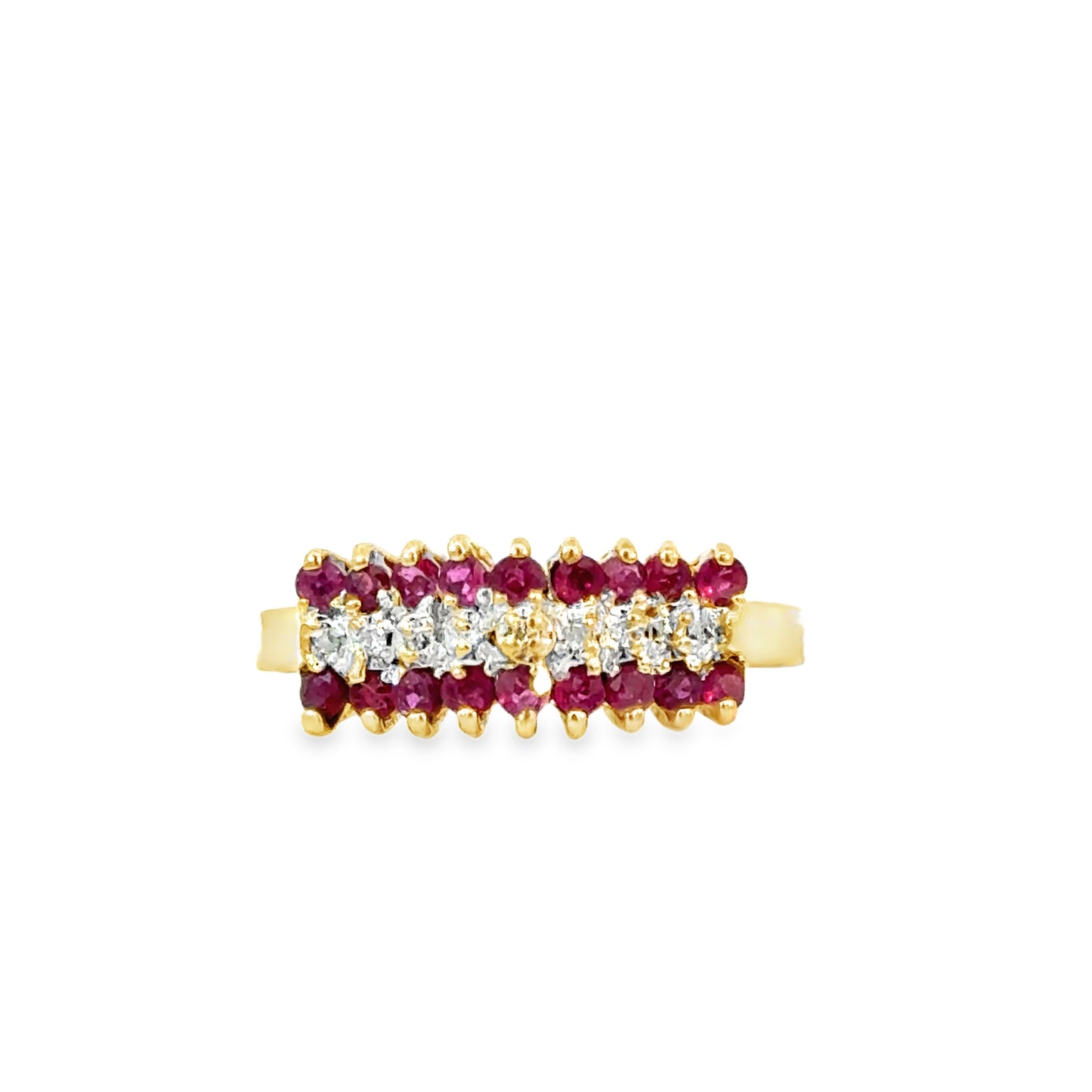 Three-Row Ruby and Diamond Gold Band
