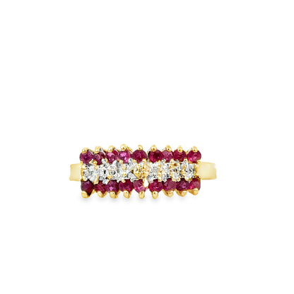 Three-Row Ruby and Diamond Gold Band