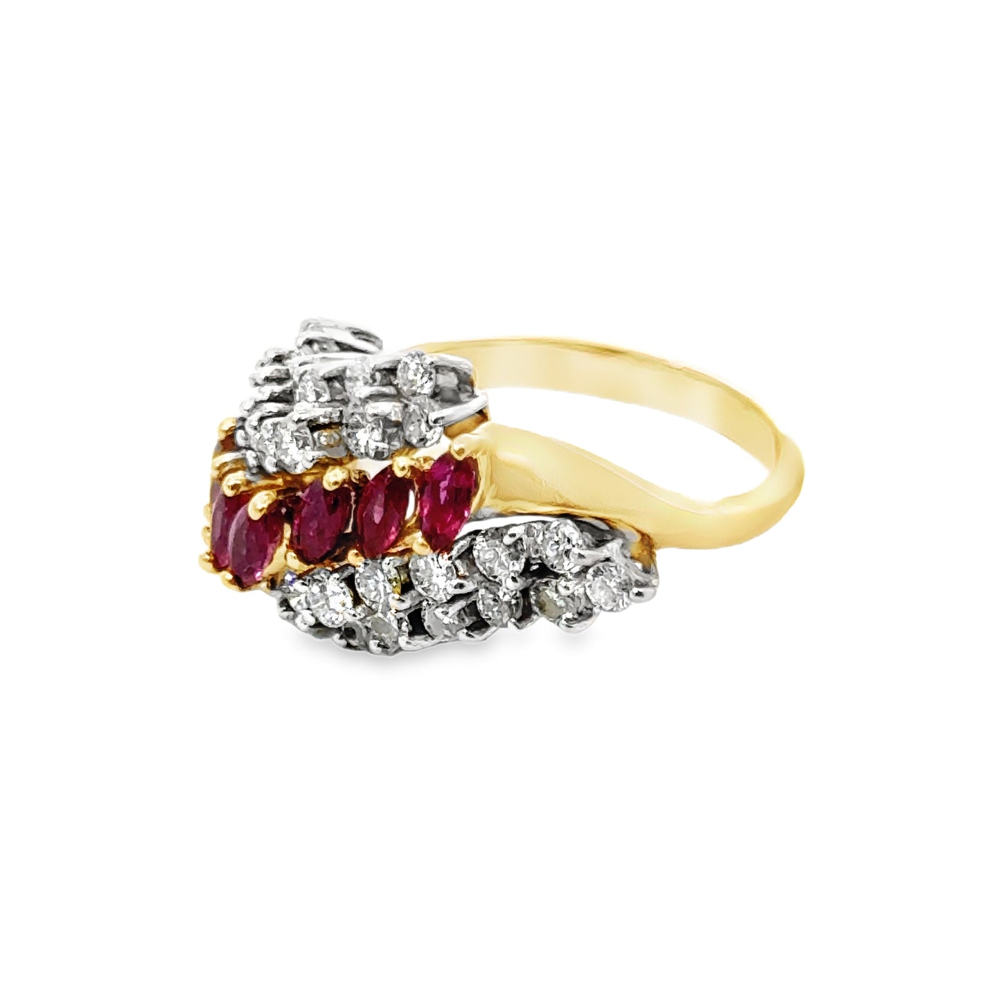 14K Yellow Gold Ruby & Diamond Wave Ring