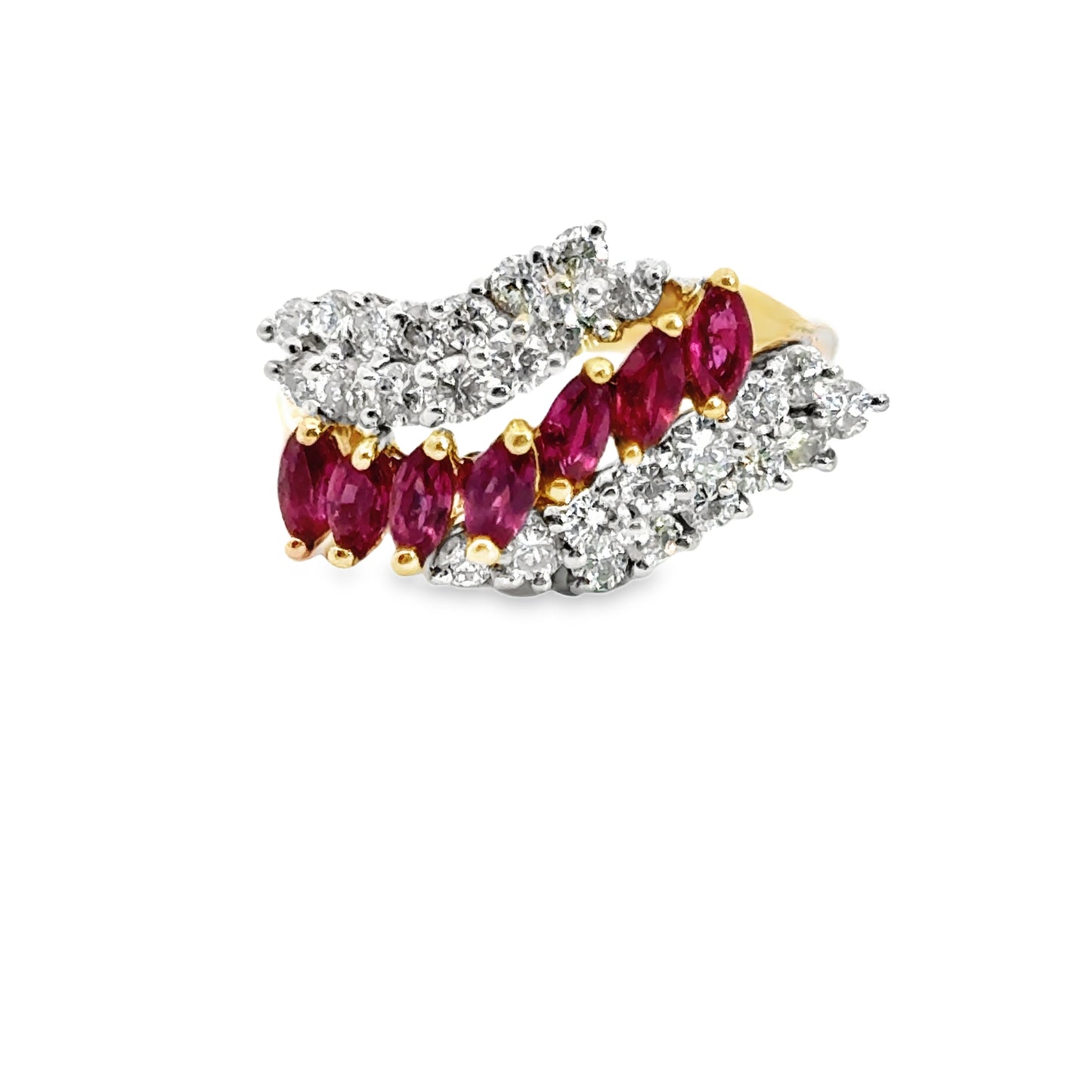 14K Yellow Gold Ruby & Diamond Wave Ring