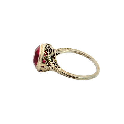 Vintage 18K White Gold Filigree Ruby Ring