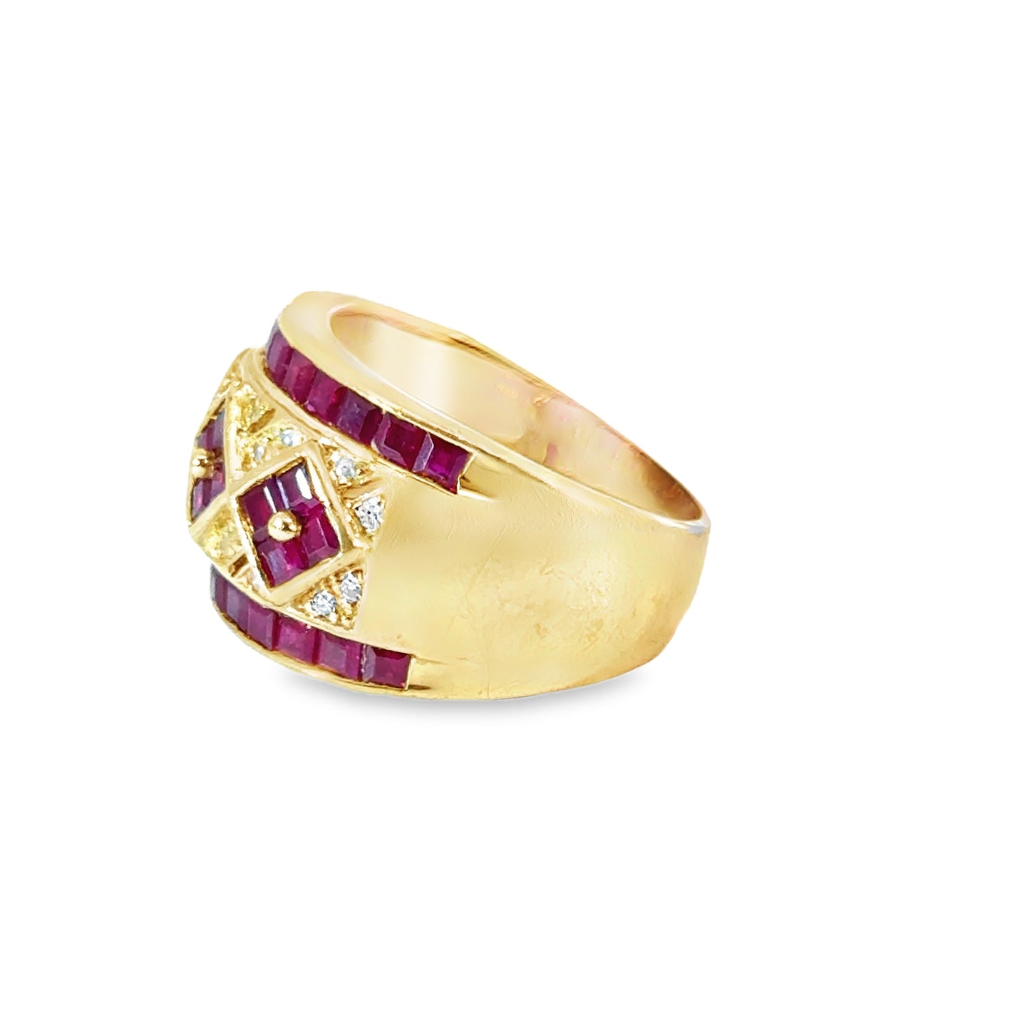 Unique 14K Yellow Gold Ruby & Diamond Band Ring