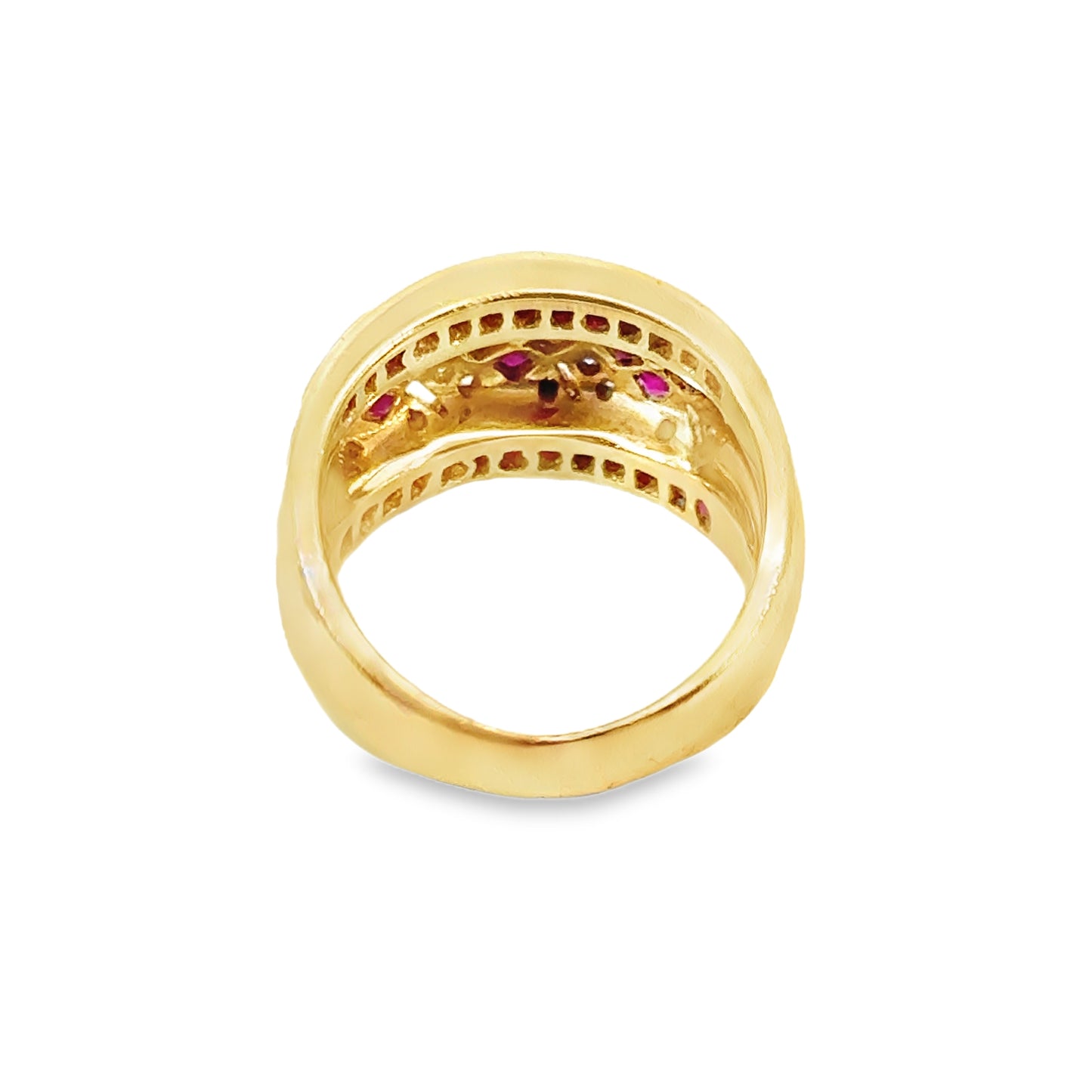 Unique 14K Yellow Gold Ruby & Diamond Band Ring