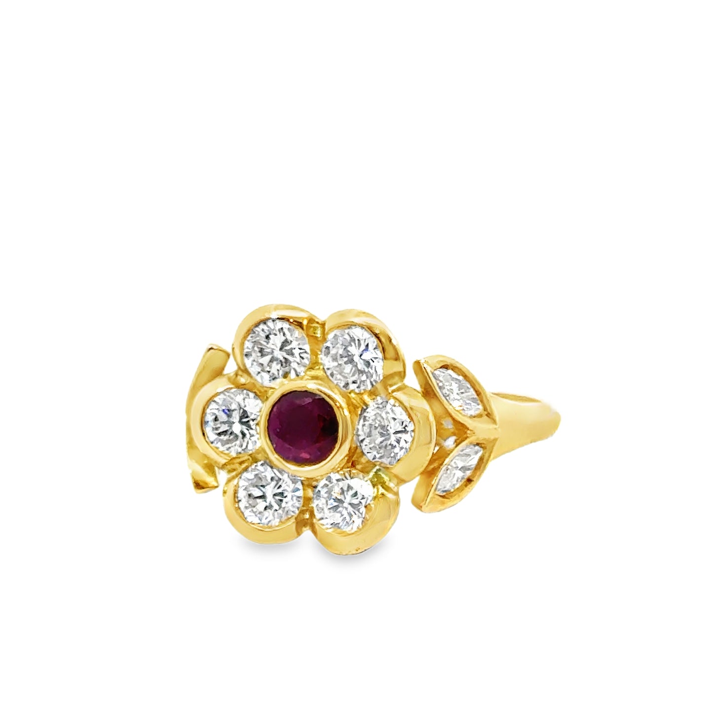 18K Yellow Gold Ruby and Diamond Blossom Ring