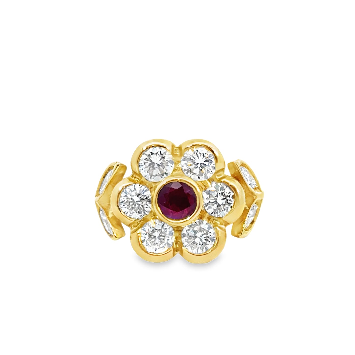 18K Yellow Gold Ruby and Diamond Blossom Ring