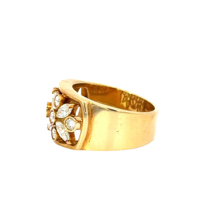 18K Yellow Gold Diamond Floral Wide Band