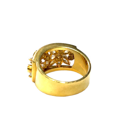 18K Yellow Gold Diamond Floral Wide Band