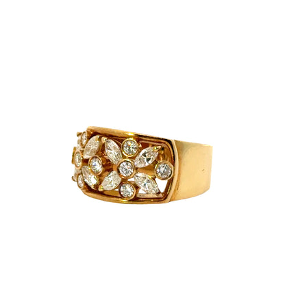 18K Yellow Gold Diamond Floral Wide Band