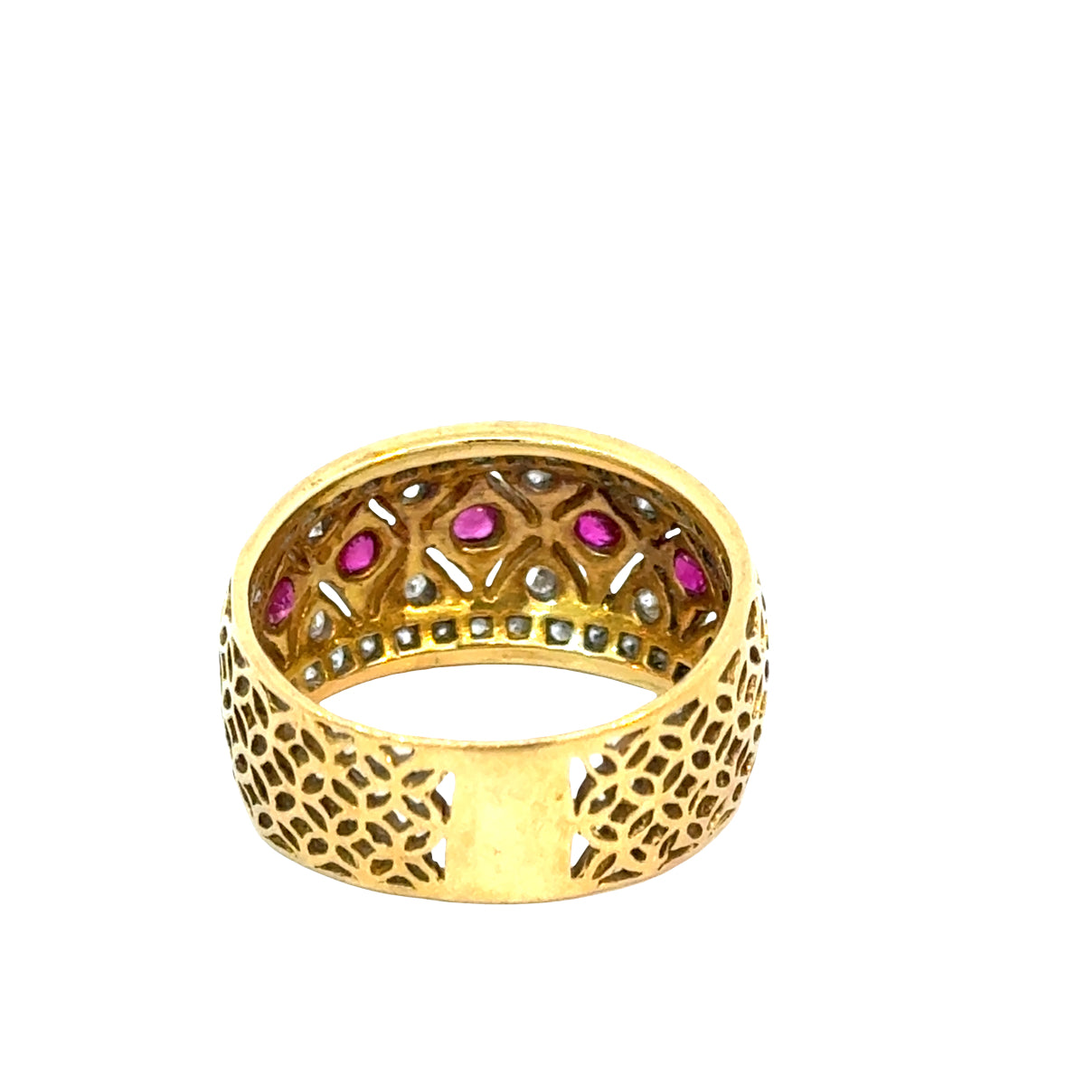 18K Yellow Gold Ruby and Diamond Wide Band Ring