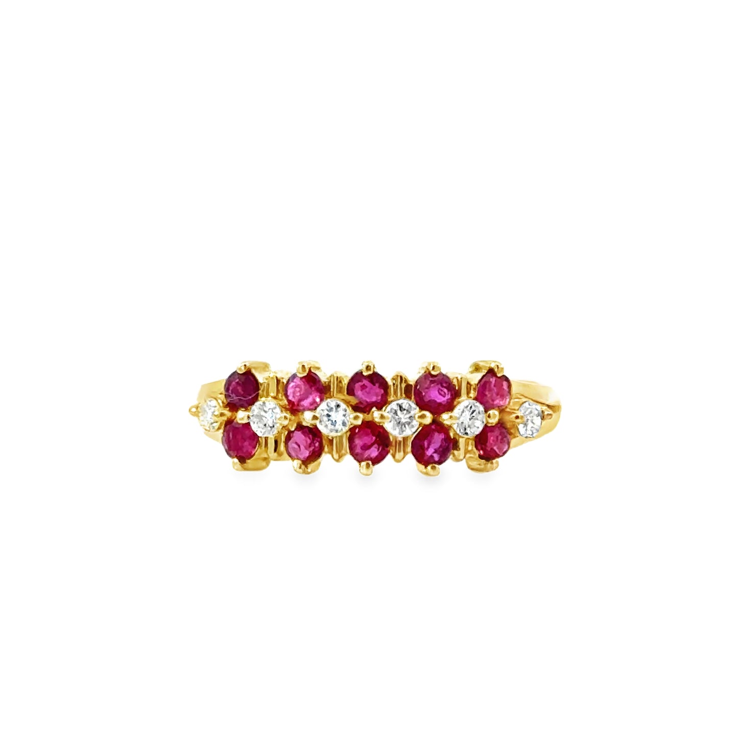 Luxe Ruby and Diamond Cluster Band in 14K Yellow Gold