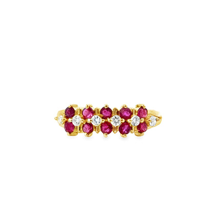 Luxe Ruby and Diamond Cluster Band in 14K Yellow Gold