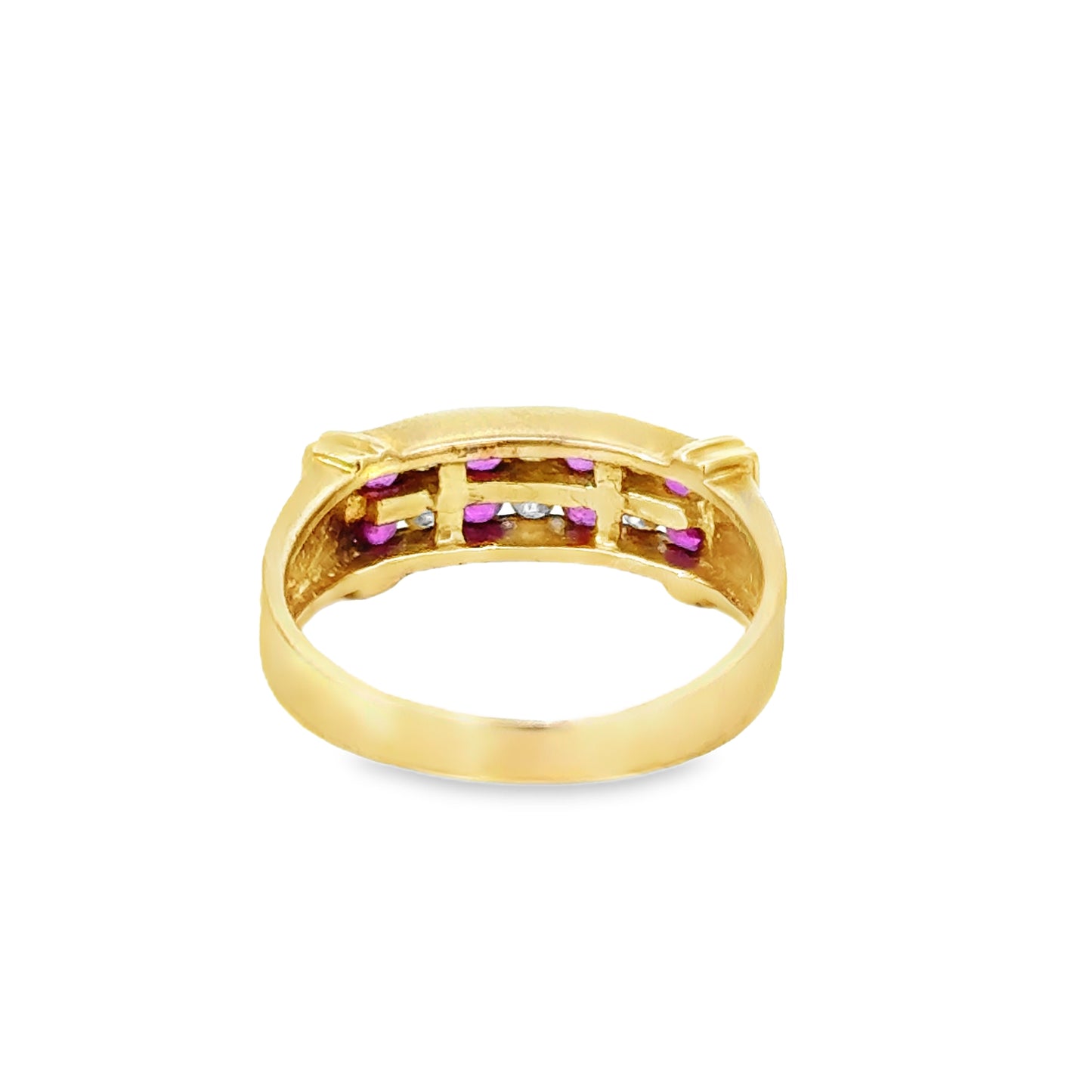 14K Yellow Gold Ruby & Diamond Double-Row Bar Ring