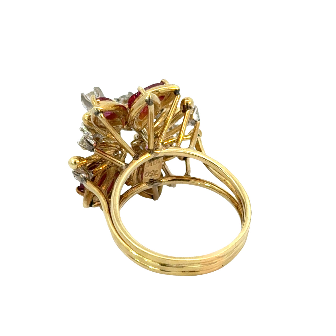 Natural Ruby & Diamond Floral Cluster Ring 18K Yellow Gold