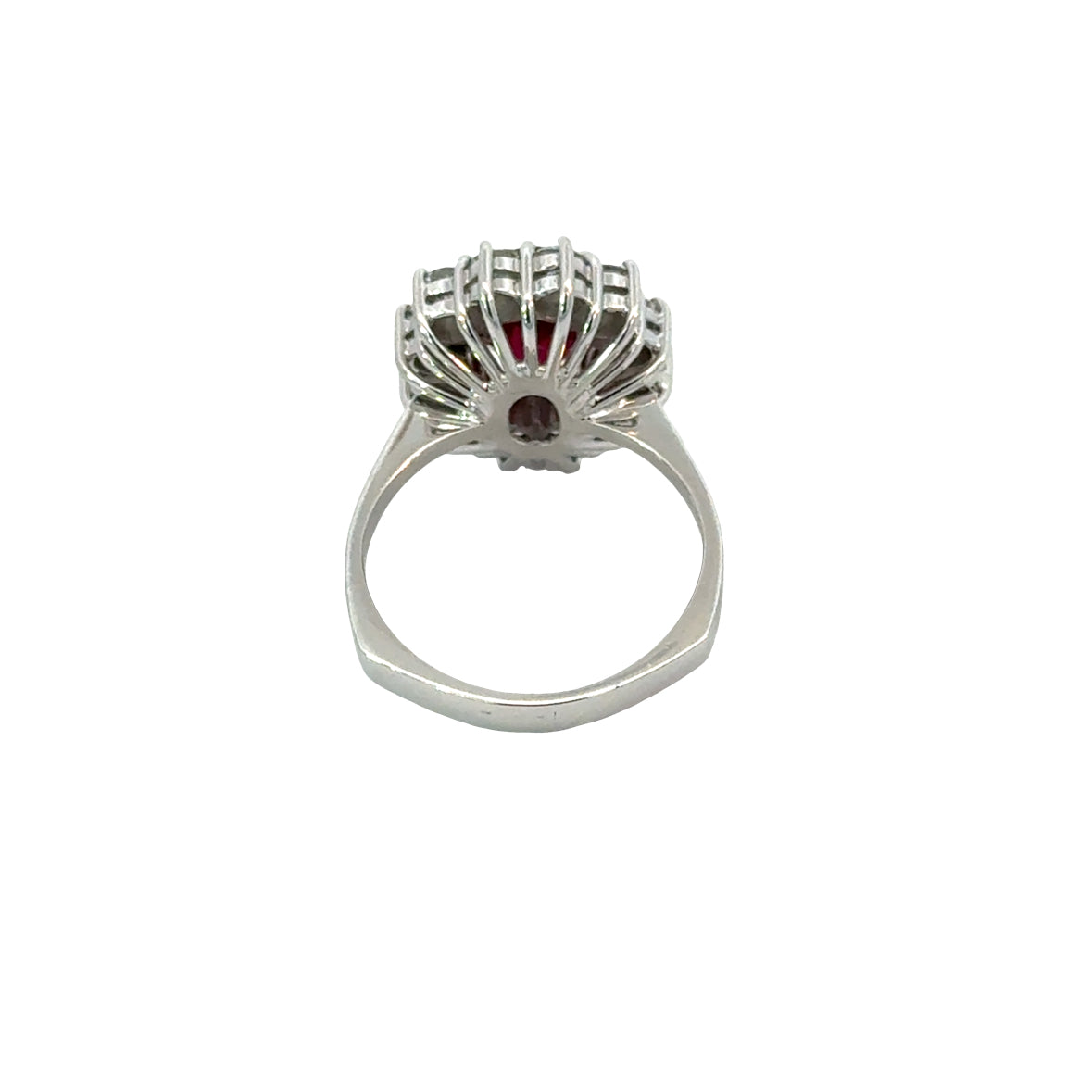 Elegant 18K White Gold Oval Ruby Ring with Diamond Halo