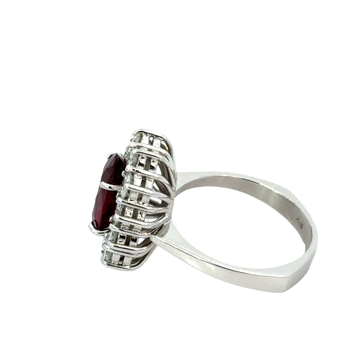 Elegant 18K White Gold Oval Ruby Ring with Diamond Halo
