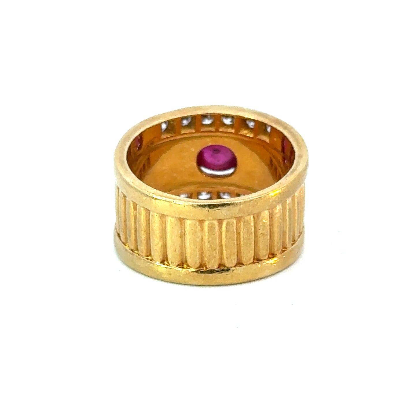 18K Yellow Gold Ribbed Ruby & Diamond Ring