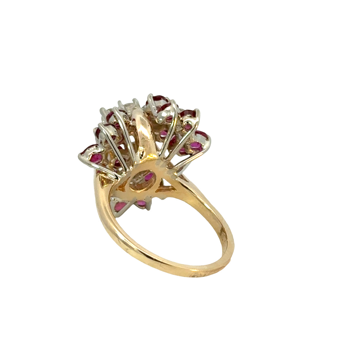 Vintage 14K Yellow & White Gold Ruby Diamond Cocktail Ring | Estate Fine Jewelry
