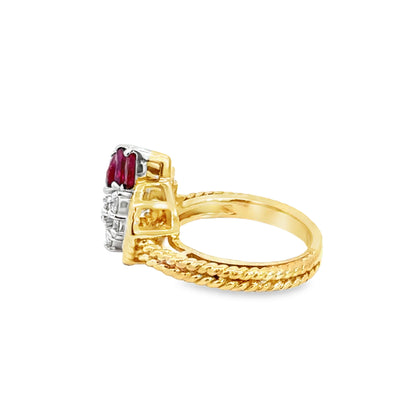 14K Yellow Gold Ruby & Diamond Floral-Inspired Ring