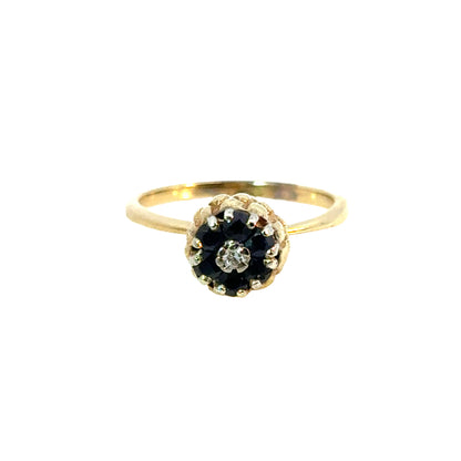 Retro 18K Yellow Gold Sapphire & Diamond Flower Bud Ring