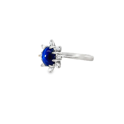 14K White Gold Star Sapphire and Diamond Starburst Ring