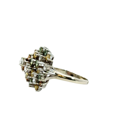 14K White Gold Multicolor Diamond cocktail Ring