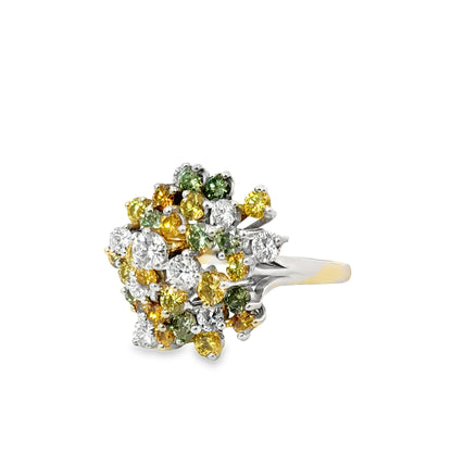 14K White Gold Multicolor Diamond cocktail Ring