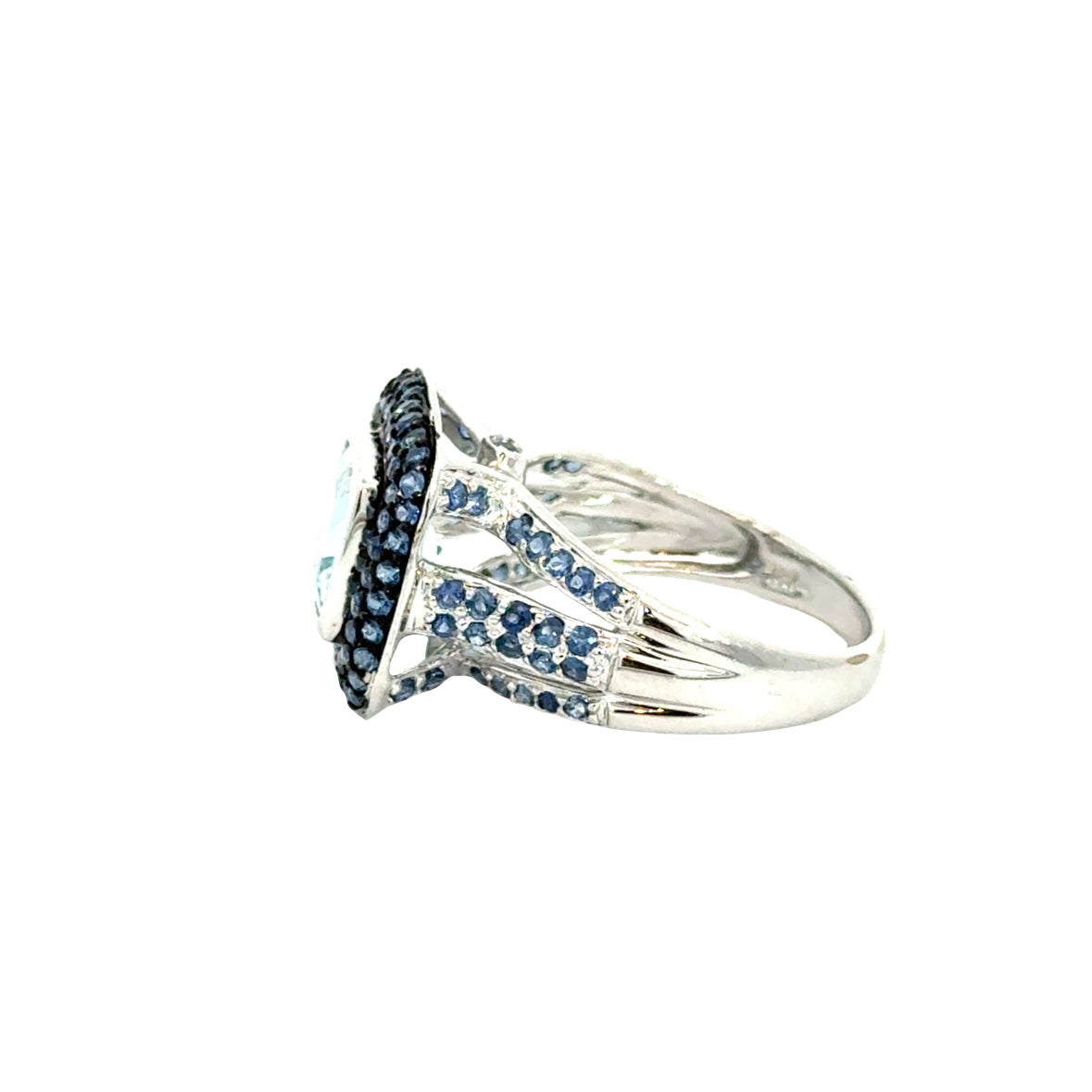 14K White Gold Aquamarine & Sapphire Halo Ring