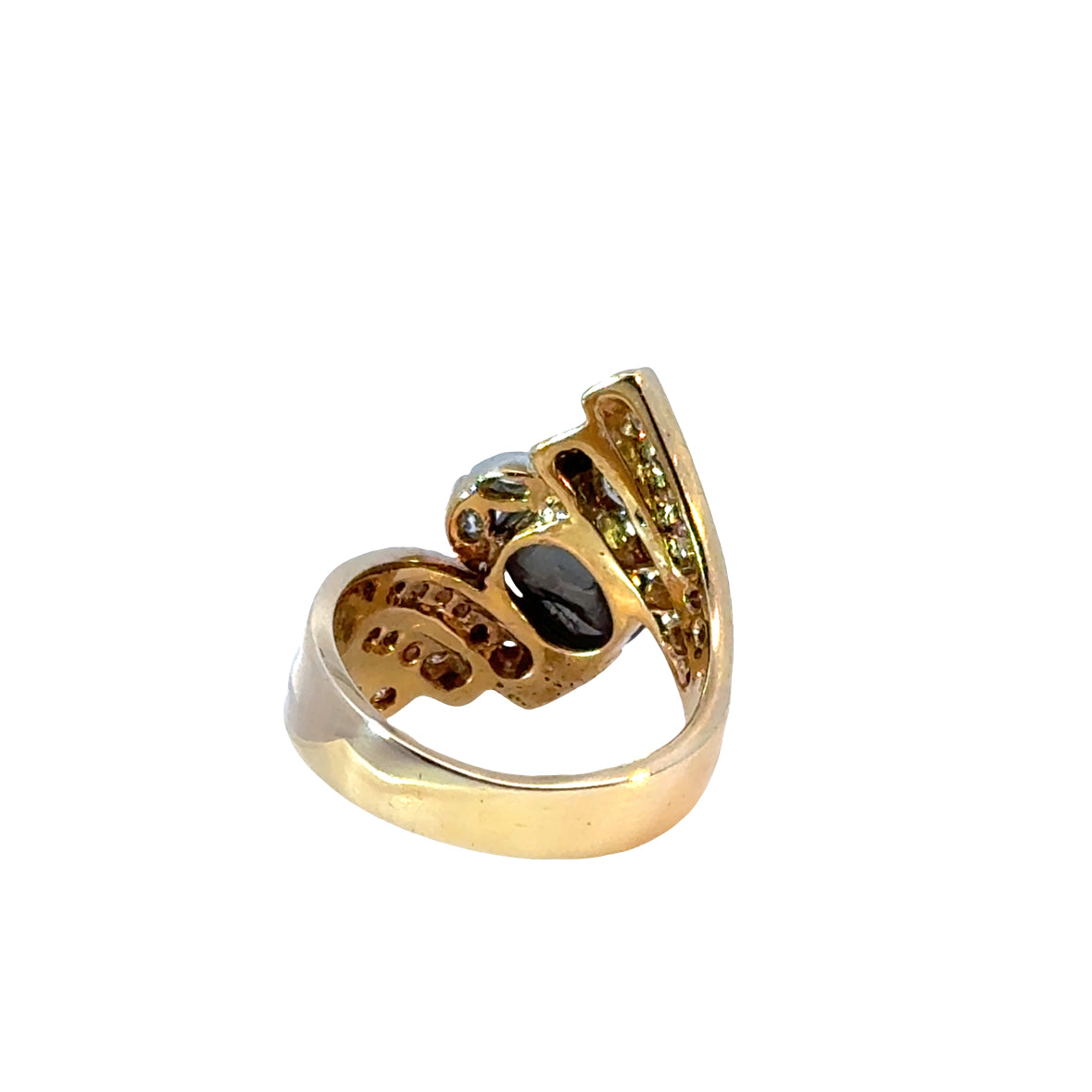 Modernist Sculptural Sapphire Cabochon & Diamond Ring in 14K Gold